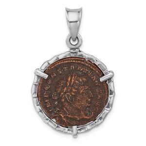 Sterling Silver and Bronze Antiqued Roman Constantine Coin Pendant
